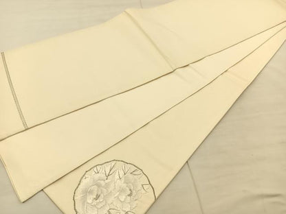平和屋着物◎太鼓柄袋帯 総駒刺繍 鏡裏花文 銀糸 正絹 逸品 BAAS6073fc