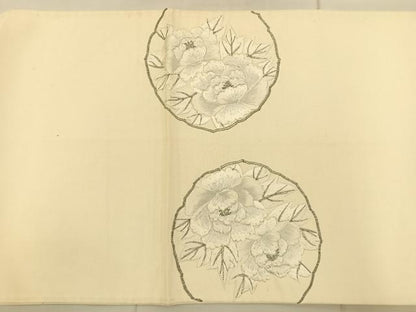 平和屋着物◎太鼓柄袋帯 総駒刺繍 鏡裏花文 銀糸 正絹 逸品 BAAS6073fc