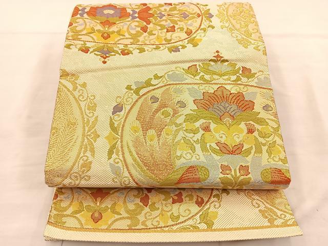 平和屋着物◎六通柄袋帯 花鳥文 金糸 正絹 逸品 BAAS6076fc