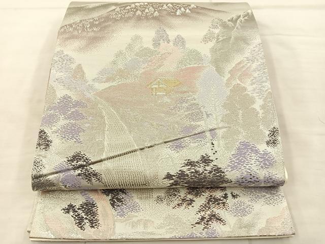 平和屋着物◎六通柄袋帯 清滝の四季 風景文 銀糸 正絹 逸品 BAAS6077fc