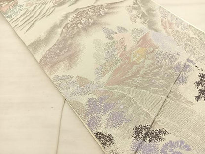 平和屋着物◎六通柄袋帯 清滝の四季 風景文 銀糸 正絹 逸品 BAAS6077fc