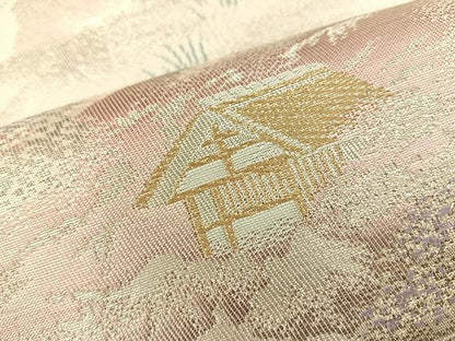 平和屋着物◎六通柄袋帯 清滝の四季 風景文 銀糸 正絹 逸品 BAAS6077fc