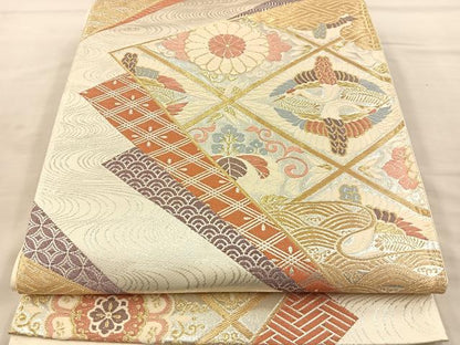 平和屋着物◎六通柄袋帯　唐織　花鳥文　金銀糸　正絹　逸品　BAAS6137fc