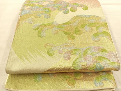 平和屋着物◎六通柄袋帯　立波文　金銀糸　正絹　逸品　BAAS6173fc