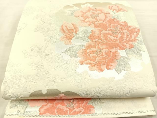 平和屋着物◎六通柄袋帯 唐織 雪輪花文 銀糸 正絹 逸品 BAAS6188fc