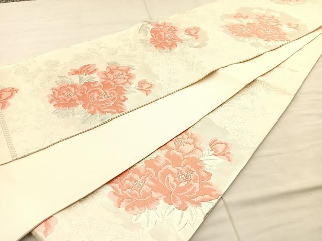 平和屋着物◎六通柄袋帯 唐織 雪輪花文 銀糸 正絹 逸品 BAAS6188fc