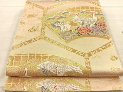平和屋着物◎六通柄袋帯 唐織 群鶴花文 金糸 正絹 逸品 BAAS6189fc