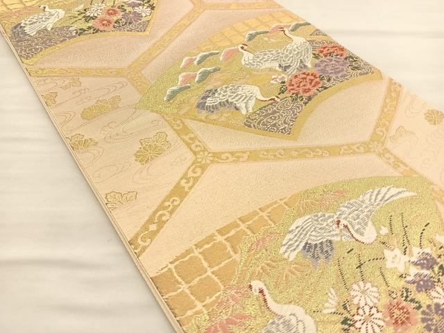 平和屋着物◎六通柄袋帯 唐織 群鶴花文 金糸 正絹 逸品 BAAS6189fc