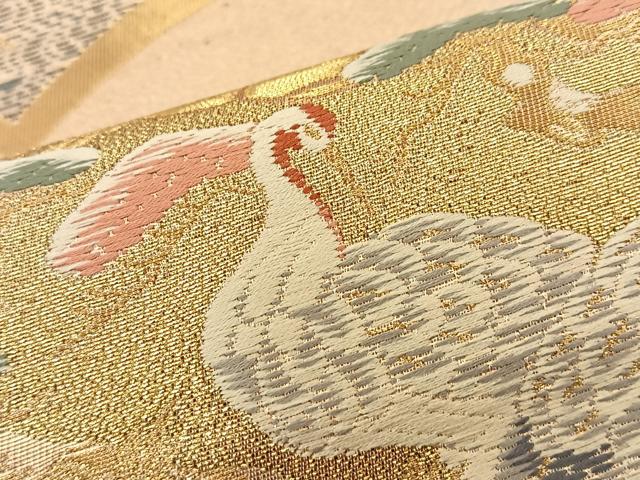 平和屋着物◎六通柄袋帯 唐織 群鶴花文 金糸 正絹 逸品 BAAS6189fc