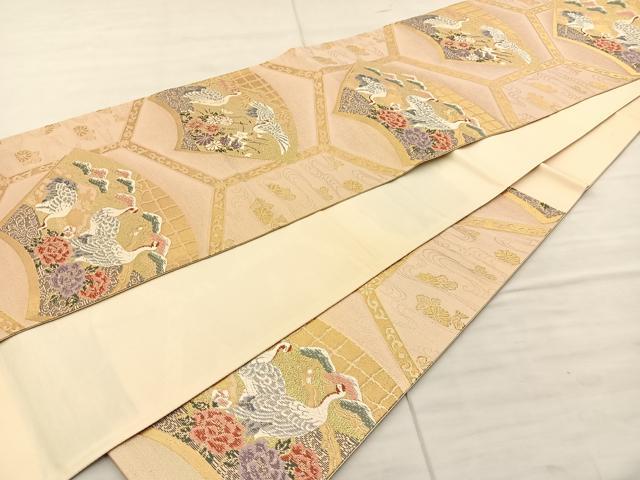 平和屋着物◎六通柄袋帯 唐織 群鶴花文 金糸 正絹 逸品 BAAS6189fc