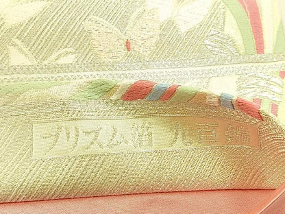 平和屋着物◎六通柄袋帯 唐織 束ね熨斗舞蝶文 プリズム箔 九百錦 正絹 逸品 BAAS6333hj