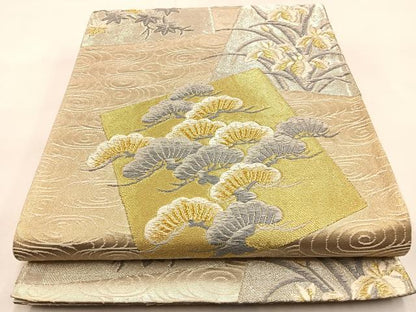 平和屋着物◎六通柄袋帯 唐織 色紙浜松文 金銀糸 正絹 逸品 BAAS6336hj