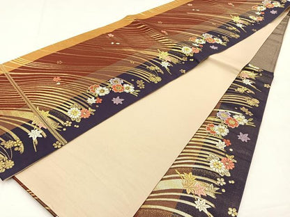 平和屋着物◎六通柄袋帯　唐織　草花文　金糸　正絹　逸品　BAAS6339hj