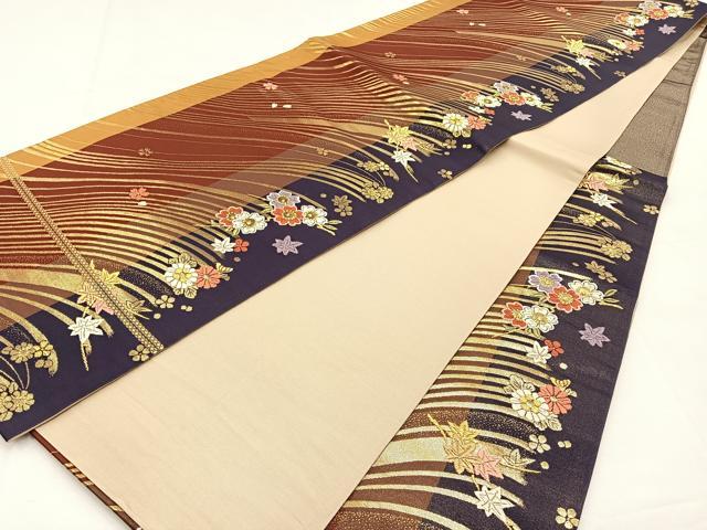 平和屋着物◎六通柄袋帯　唐織　草花文　金糸　正絹　逸品　BAAS6339hj