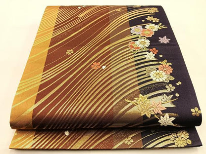 平和屋着物◎六通柄袋帯　唐織　草花文　金糸　正絹　逸品　BAAS6339hj