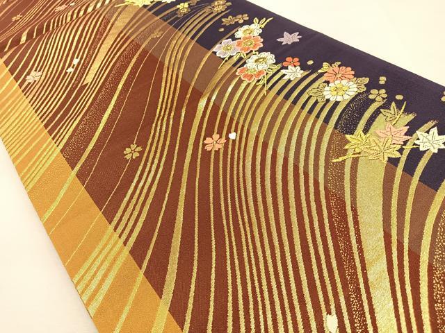 平和屋着物◎六通柄袋帯　唐織　草花文　金糸　正絹　逸品　BAAS6339hj