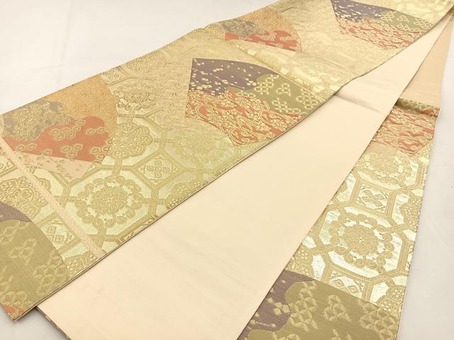 平和屋着物◎六通柄袋帯 地紙花鳥文 金糸 三越扱い 正絹 逸品 BAAS6343hj