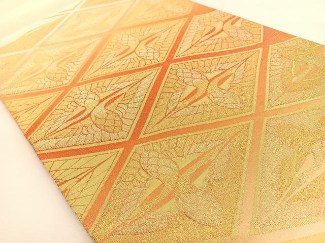 平和屋着物◎太鼓柄袋帯 綴れ 双鶴 金銀糸 正絹 逸品 BAAS6346hj