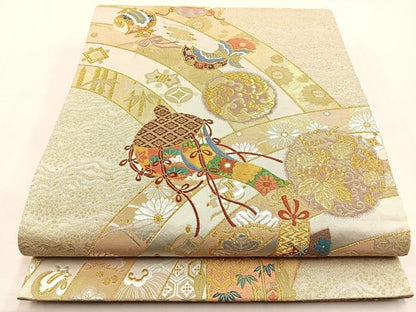 平和屋着物◎六通柄袋帯 唐織 絢麗吉祥文 金銀糸 正絹 逸品 BAAS6351hj