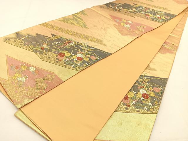 平和屋着物◎六通柄袋帯 唐織 秋草文 金銀糸 正絹 逸品 BAAS6357hj
