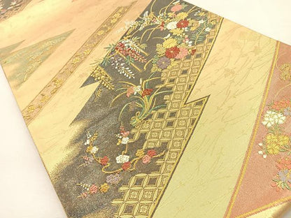平和屋着物◎六通柄袋帯 唐織 秋草文 金銀糸 正絹 逸品 BAAS6357hj