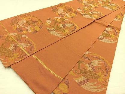 平和屋着物◎全通柄　本袋帯　鳳凰丸文　金糸　正絹　逸品　BAAS6383hj