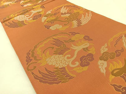 平和屋着物◎全通柄　本袋帯　鳳凰丸文　金糸　正絹　逸品　BAAS6383hj