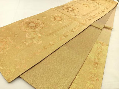 平和屋着物◎六通柄袋帯 正倉院花文 金糸 正絹 逸品 BAAS6387hj