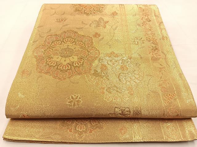 平和屋着物◎六通柄袋帯 正倉院花文 金糸 正絹 逸品 BAAS6387hj