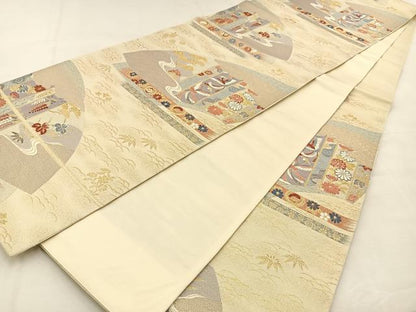 平和屋着物◎六通柄袋帯 唐織 瑞祥聚楽文 九百別織 金糸 正絹 逸品 BAAS6394hj