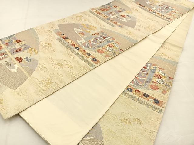平和屋着物◎六通柄袋帯 唐織 瑞祥聚楽文 九百別織 金糸 正絹 逸品 BAAS6394hj