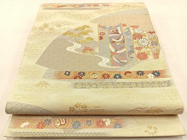 平和屋着物◎六通柄袋帯 唐織 瑞祥聚楽文 九百別織 金糸 正絹 逸品 BAAS6394hj