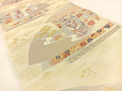 平和屋着物◎六通柄袋帯 唐織 瑞祥聚楽文 九百別織 金糸 正絹 逸品 BAAS6394hj