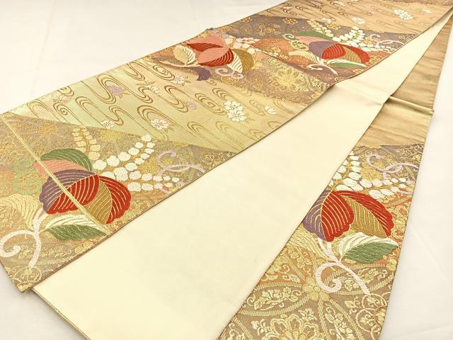平和屋着物◎六通柄袋帯 唐織 桐 桜流し 金糸 正絹 逸品 BAAS6399hj