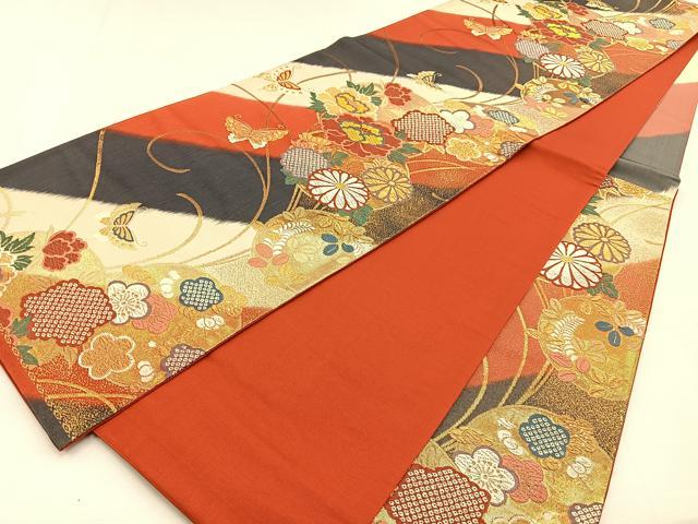 平和屋着物◎六通柄袋帯 唐織 花蝶文 金糸 正絹 逸品 BAAS6402hj
