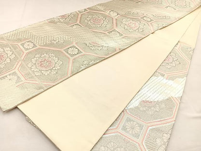 平和屋着物◎六通柄袋帯　唐織　蜀江花文　銀糸　正絹　逸品　BAAS6421hj