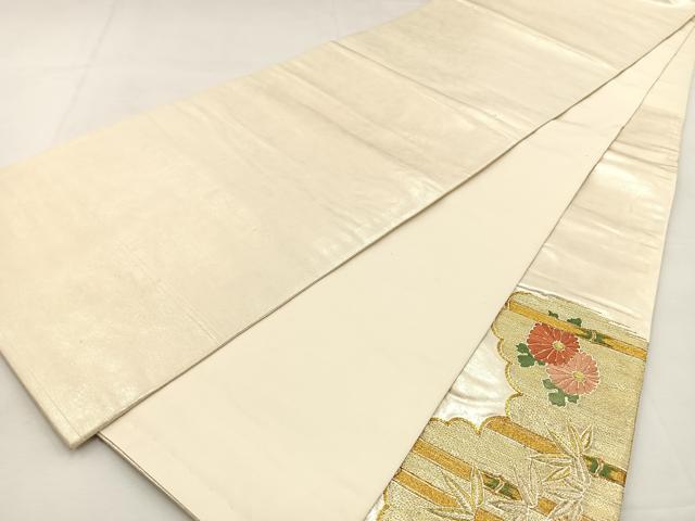 平和屋着物◎太鼓柄袋帯 総刺繍 駒刺繍 笹竹菊文 金糸 引箔 正絹 逸品 BAAS6435hj