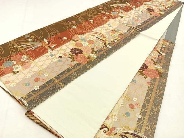平和屋着物◎六通柄袋帯　唐織　花鳥文　金糸　正絹　逸品　BAAS6534hj