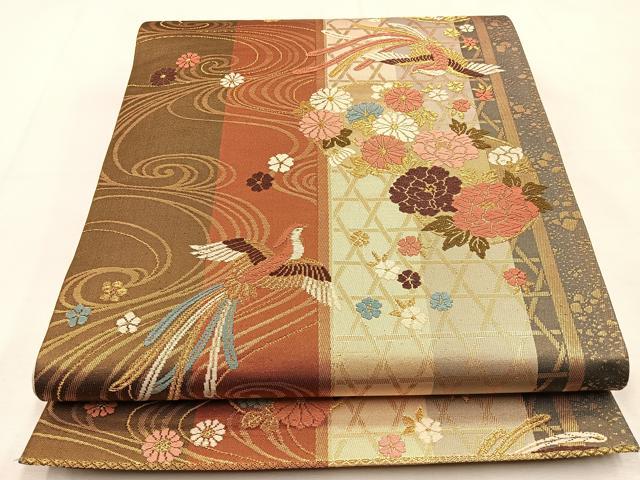 平和屋着物◎六通柄袋帯　唐織　花鳥文　金糸　正絹　逸品　BAAS6534hj