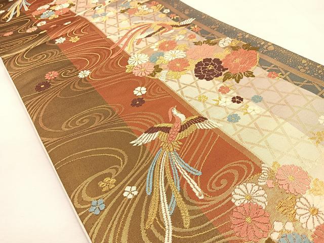 平和屋着物◎六通柄袋帯　唐織　花鳥文　金糸　正絹　逸品　BAAS6534hj