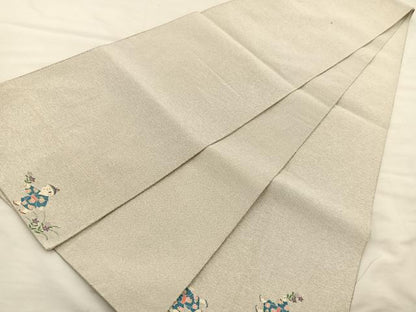 平和屋着物◎太鼓柄袋帯　童子　銀糸　正絹　逸品　BAAS7291hz
