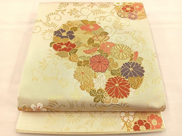 平和屋着物◎六通柄袋帯 唐織 花丸文 金糸 正絹 逸品 BAAS7308hz
