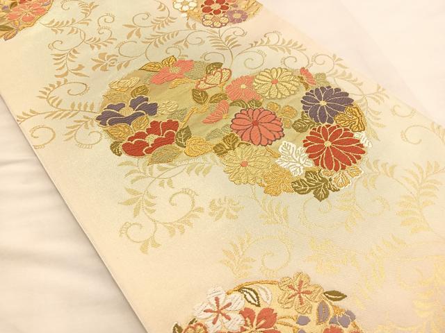 平和屋着物◎六通柄袋帯 唐織 花丸文 金糸 正絹 逸品 BAAS7308hz