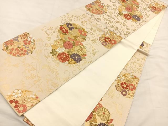 平和屋着物◎六通柄袋帯 唐織 花丸文 金糸 正絹 逸品 BAAS7308hz