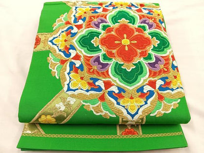 平和屋着物◎六通柄袋帯 唐織 正倉院花文 金糸 正絹 逸品 BAAS7316hz