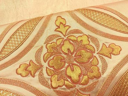 平和屋着物◎太鼓柄袋帯　総駒刺繍　七宝花文　金糸　引箔　三越扱い　正絹　逸品　BAAS7325hz