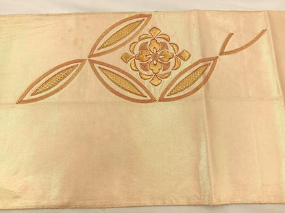 平和屋着物◎太鼓柄袋帯　総駒刺繍　七宝花文　金糸　引箔　三越扱い　正絹　逸品　BAAS7325hz