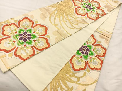 平和屋着物◎六通柄袋帯 唐織 乱菊 金銀糸 正絹 逸品 BAAS7327hz