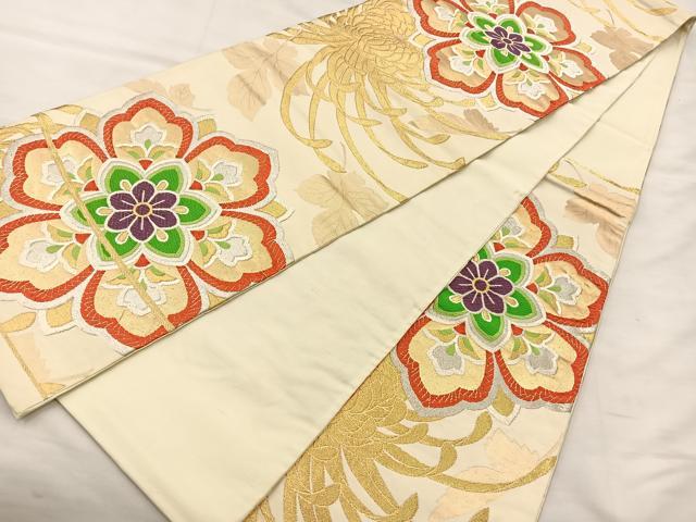 平和屋着物◎六通柄袋帯 唐織 乱菊 金銀糸 正絹 逸品 BAAS7327hz