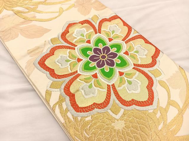 平和屋着物◎六通柄袋帯 唐織 乱菊 金銀糸 正絹 逸品 BAAS7327hz